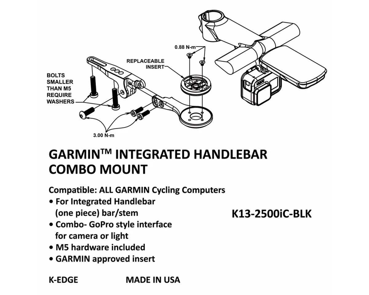 K-Edge Integrated Handlebar System Combo Mount (Black) (Garmin Insert) - view 3